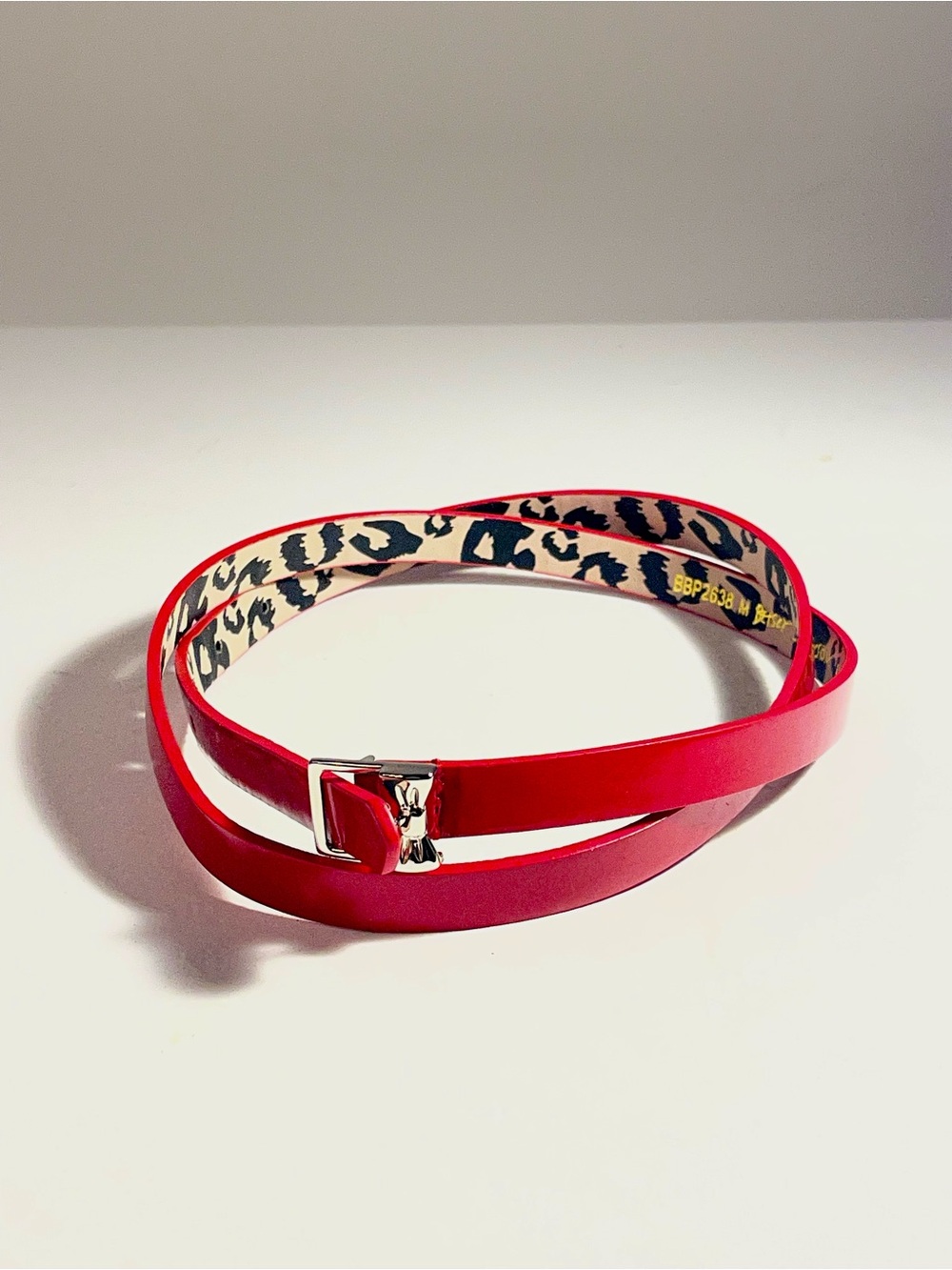 Betsey Johnson Red Patent Bow Belt Medium Leopard